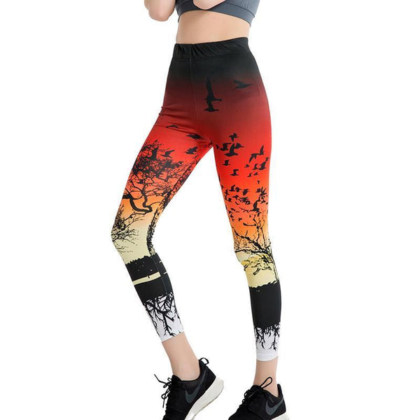 Black Orange Nature Scenery Leggings