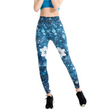 Blue Snow Space Floral Leggings