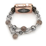 Handmade Agate Hematite Wood Band for Apple Watch 38/42mm Wrist Strap Flexible Strectch Spiral Cord for iwatch Series 1/2.