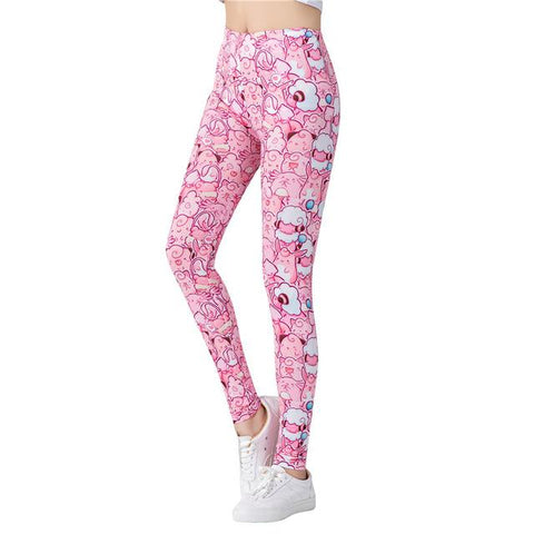 Pink Kawaii Colorful Printed Leggings