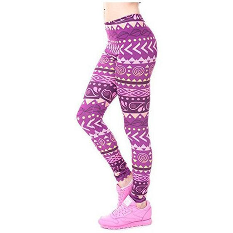 Purple Aztec Geometric Pattern Leggings